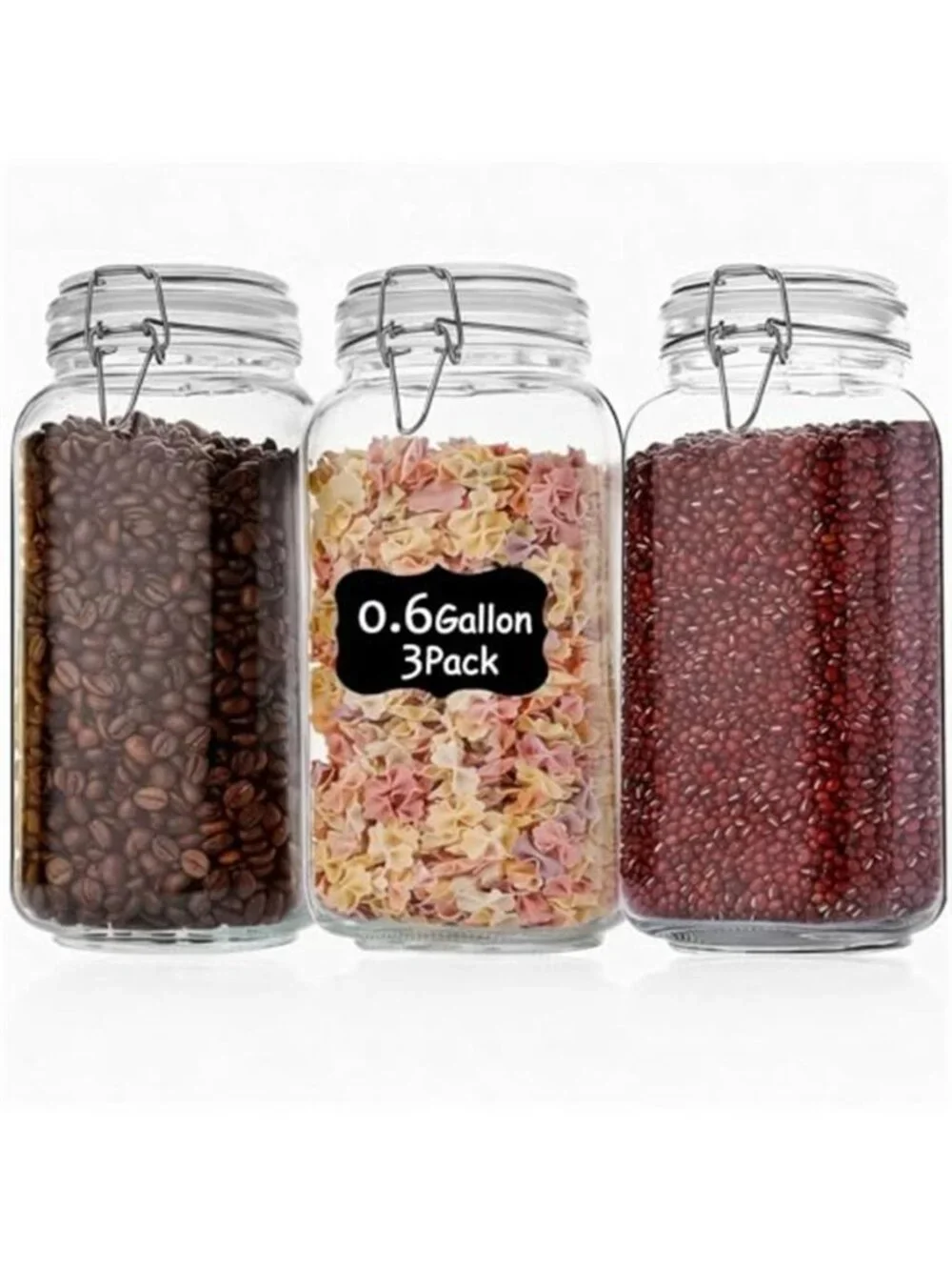 78oz Glass Food Storage Jars with Airtight Clamp Lids, 3 Pack Wide Mouth Large